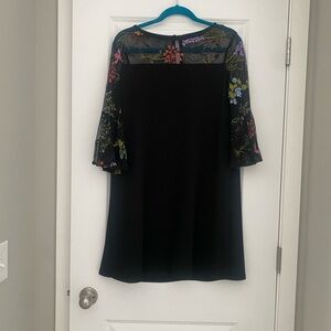 AGB Black Dress with Floral Sleeves